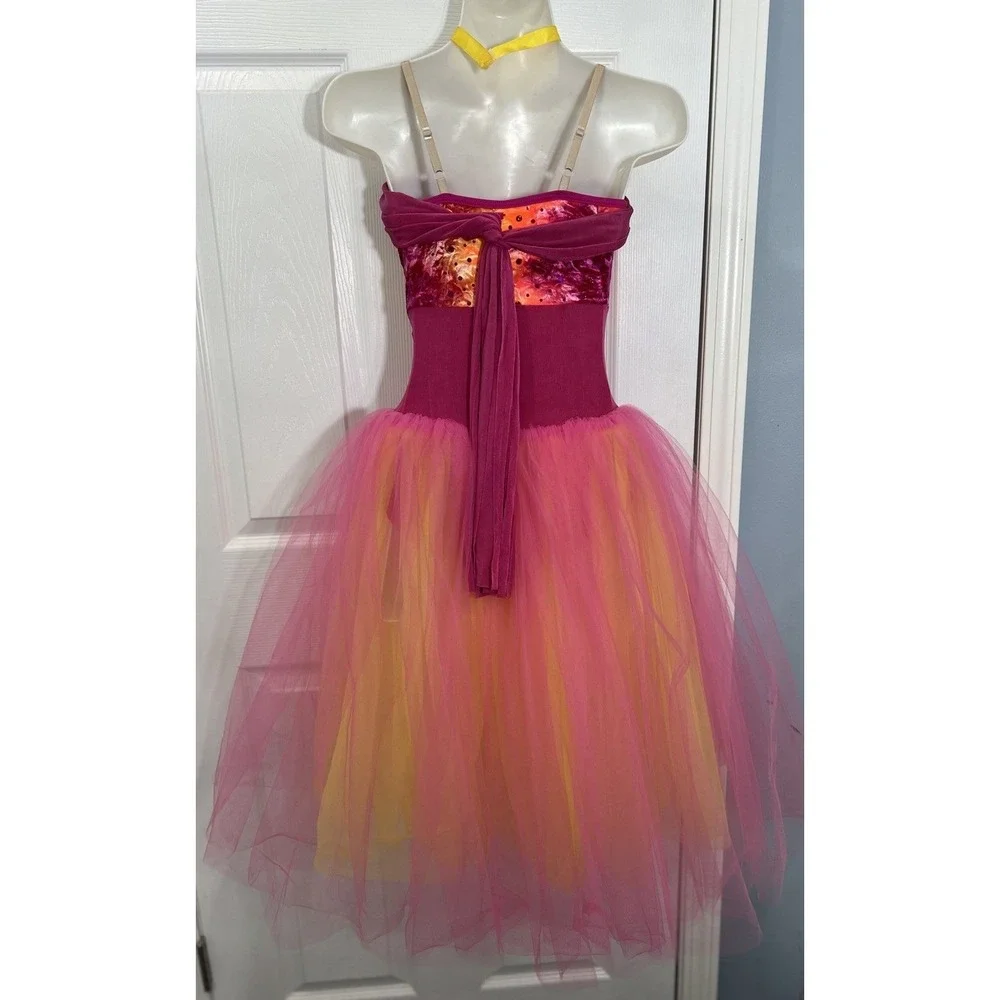 Weissman Tutu Dress Dance Costume Size Child Large Ombre Pink Orange Shimmer